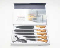 

hot sale PVC tray color gift box packing 6pcs stainless steel non-stick coating &embossing blade kitchen knife set