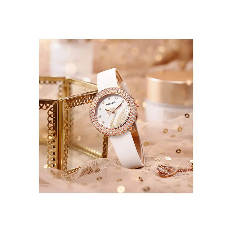 

Ins Leather Fashion Crystal Quartz Women Waterproof Diamond Watches Luxury Brand