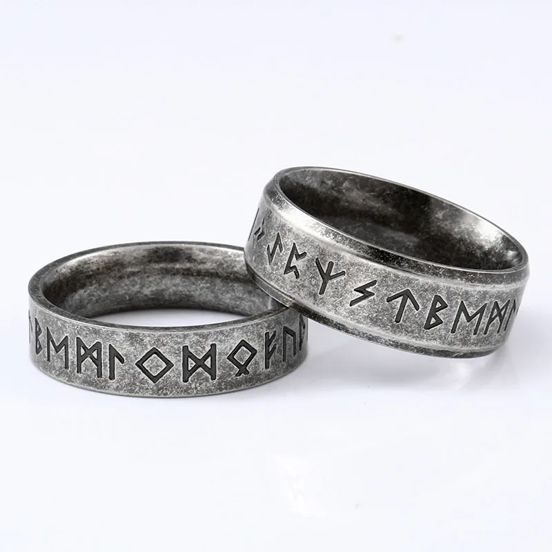 

Wholesale 316L Stainless steel Odin Norse Viking Amulet Rune MEN Ring fashion words RETRO Rings Jewelry, As photo