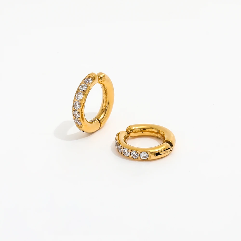 High End PVD 18K Gold Plated Zirconia Half Pave Huggie Earrings Stainless Steel Fashion Jewelry Wholesale