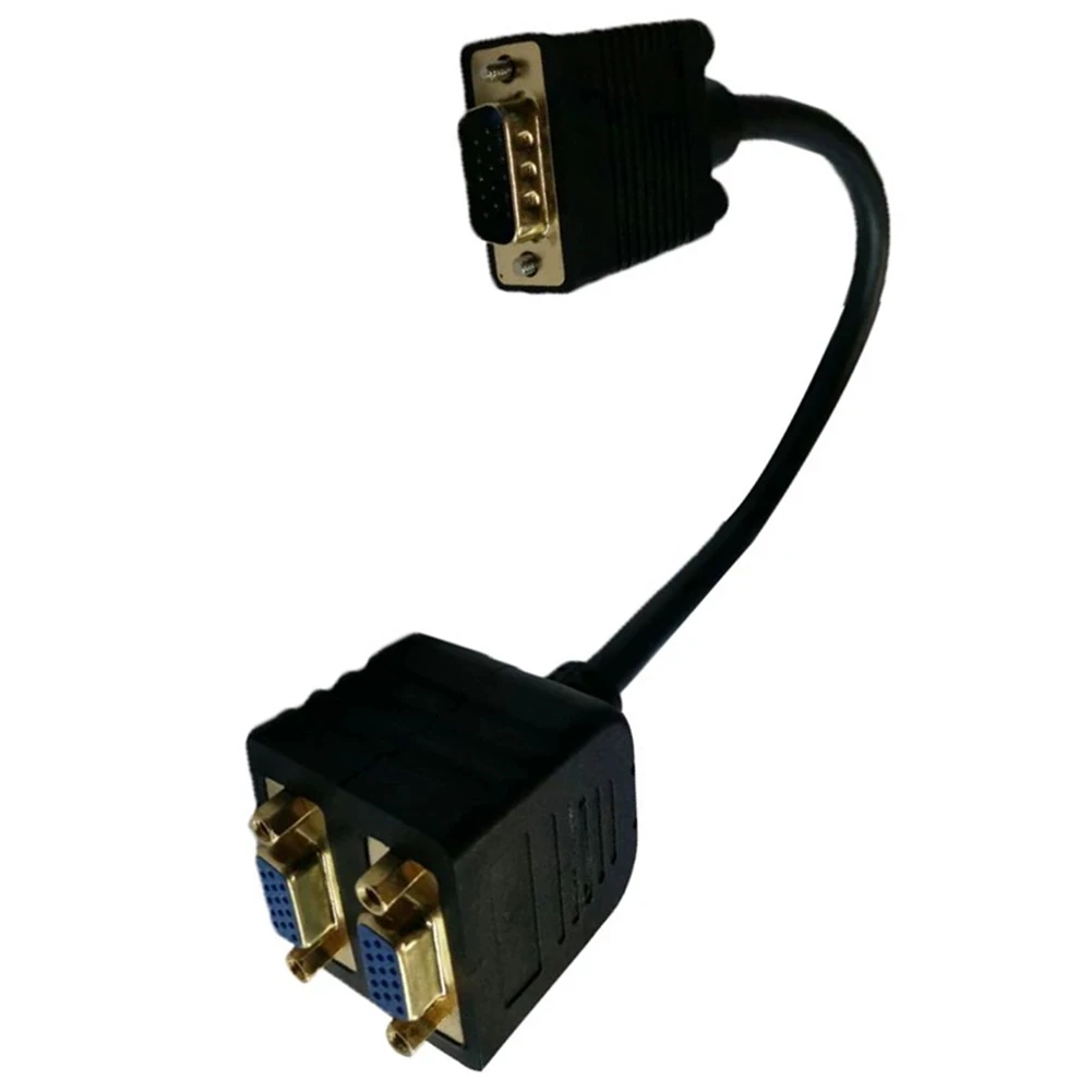 

1 in 2 out Gold Plated Plug VGA 1 Male to 2 Female Splitter Video Cable Cord For Host to Monitor
