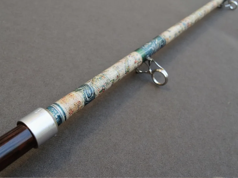 Finished handcrafted fishing rod with custom thread wrap and reel