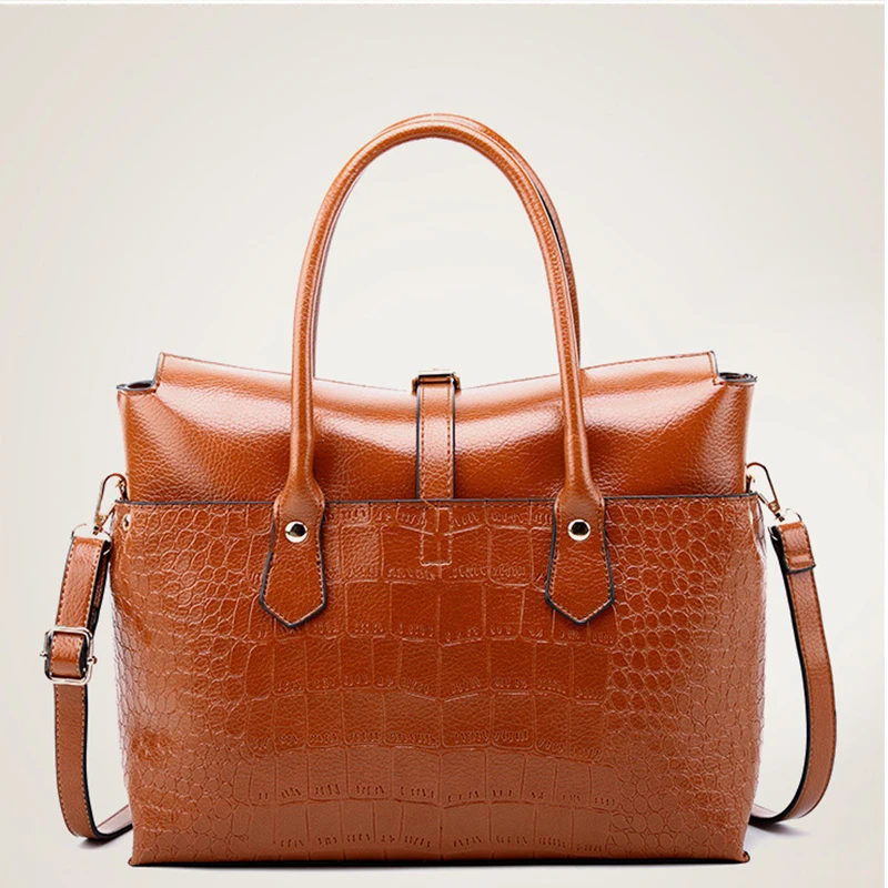 

Women Crocodile Fodable Monogrammed Commute Work Alligator Printing Ladies Leather Tote Bag With Detachable & Adjustible Strap, As pics show