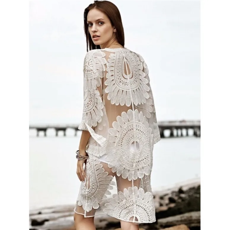 

Pareo Beach Cover Up Floral Embroidery Bikini Cover Up Swimwear Women Robe De Plage Beach Cardigan Bathing Suit Cover Ups