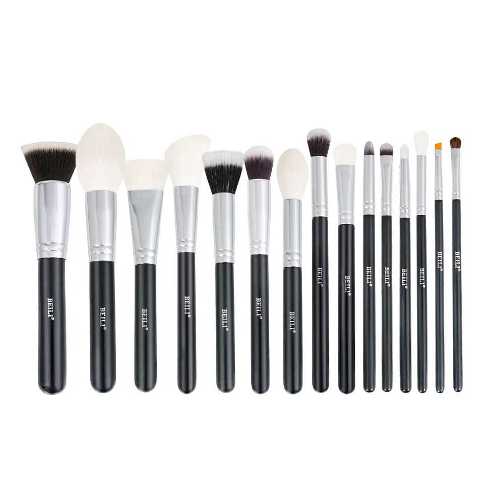 

BEILI New High end cosmetic tool makeup brush set professional natural goat pony hair 15 pcs makeup brushes set private label