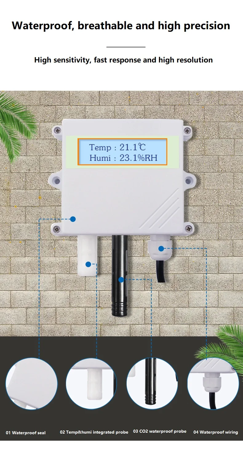 Air temperature and Air humidity CO2 three parameters 3 in 1 Wall-mounted integrated type RS485 wifi gprs lora lorawan sensor - ANKUX.COM
