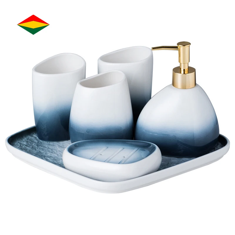 

Ceramic Bathroom Accessory with Marble Effect, Blue