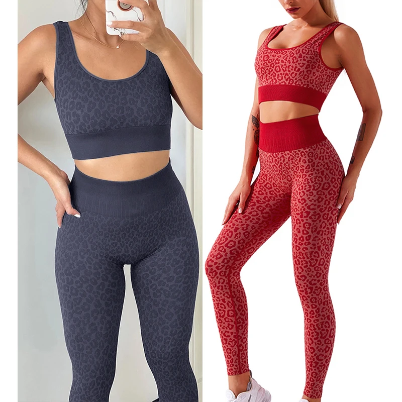

workout suits track suit sports Gym Wear Comfortable Soft Breathable Elastic Leopard Yoga Set Women Sport Wears track suit sport, Color avaliable