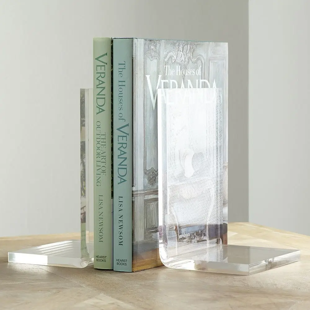2pcs Crystal Clear Acrylic Bookend Supports For Books Video Games Hot