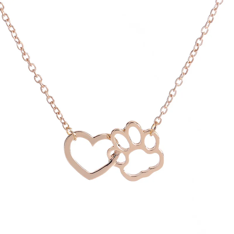 

Fashion Popular Cute Lovely Animal Hollow Pet Paw Dog Heart Necklace Clasp Pendant For Women Chain Necklace Jewelry