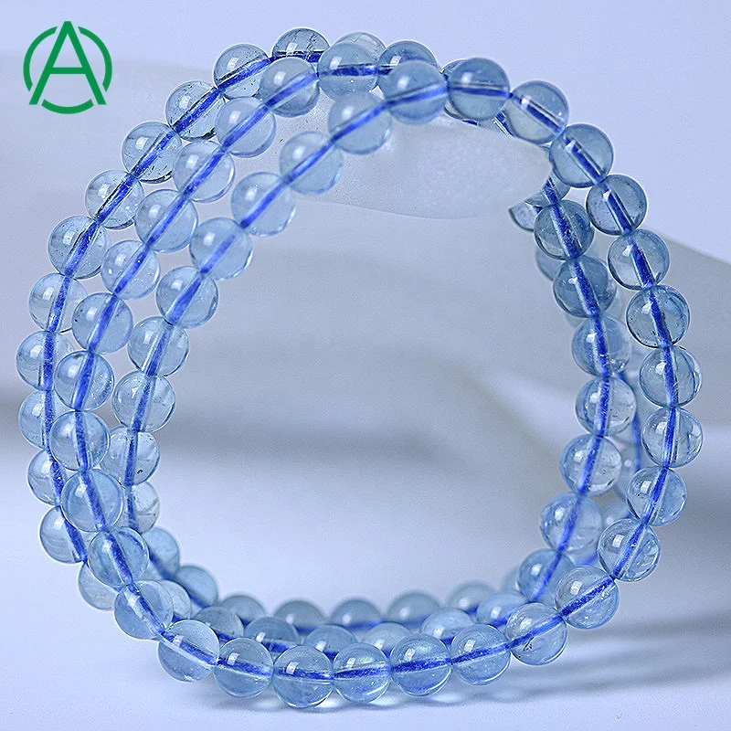 

ArthurGem Rare Quality Aquamarine Gemstone Beaded Bracelets Healing Natural Crystal Aquamarine Bracelets for Women, Natural gemstone color