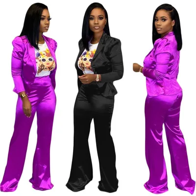 

CL-072 Temperament Solid Color Shrug Girls' Clothing Long Sleeves Two Piece Pants Sets For Women's Suits