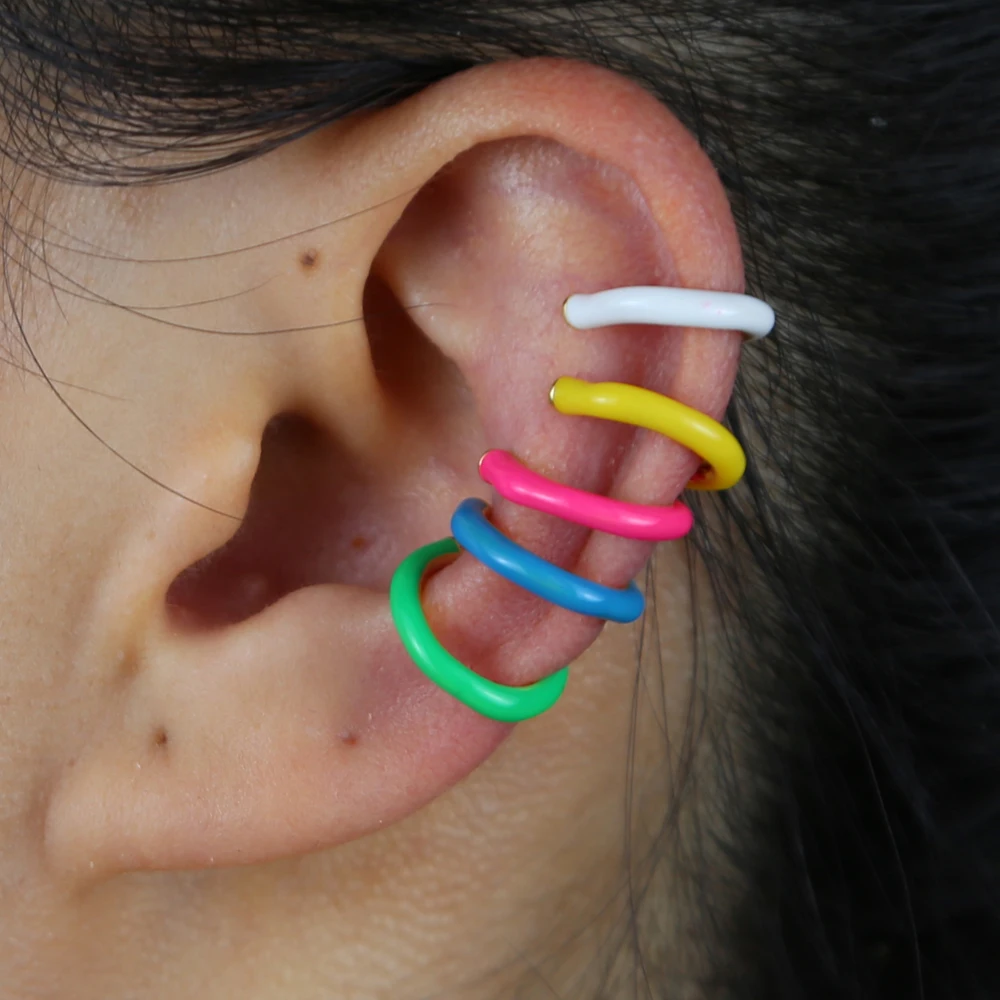 

2021 New Fashion Womens Trendy Non Piercing Ear Cuff Clip On Earring Colorful Rainbow Neon Enamel Cuffs Funky Earrings