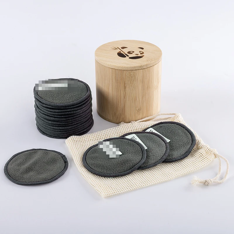 

16 Pack Reusable Bamboo Charcoal Makeup Remover Pads with Bamboo box, Black