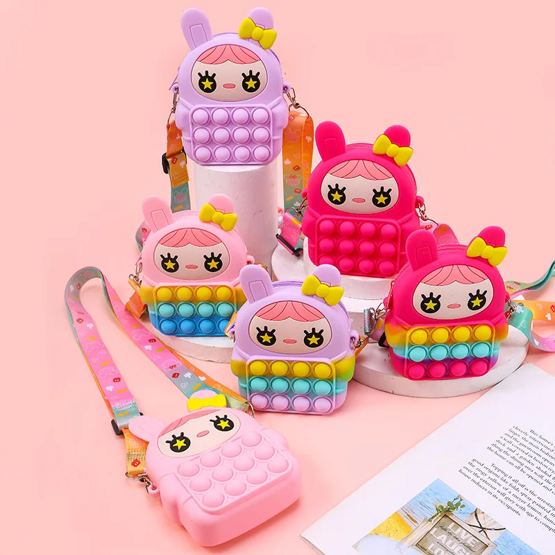 

Best Selling Items Cute Matryoshka Pops its Bubbles Sling Silicone Doll Bags Zipper Wallets Kids Coin Purses For Girl, 6 colors