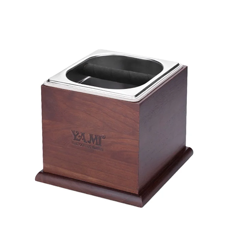 

YAMI Elegant Square Wood Knock Box Espresso for Barista