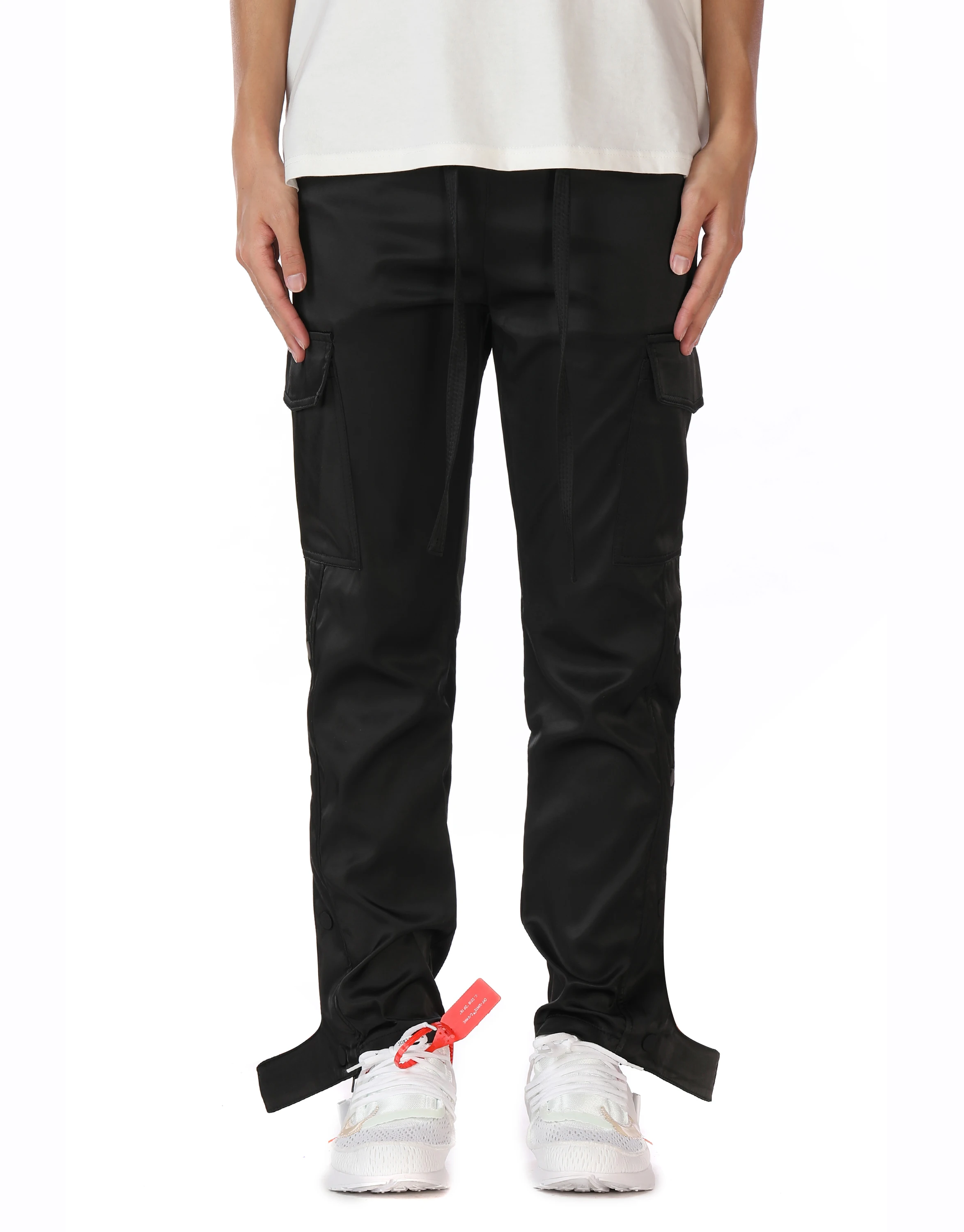 

Men's Casual Pants Men nylon Pants Side Button Drawstring Trousers Men cargo pants