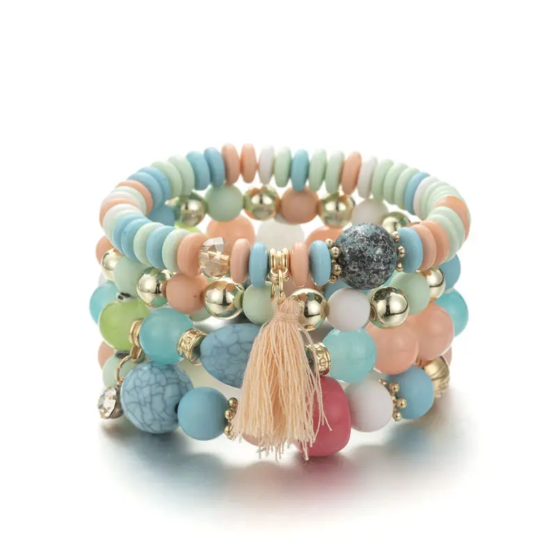 

2021 Sailing Jewelry Bohemian Glass Bead Bracelet Multilayer Glass Bead Acrylic Bracelet Multilayer Tassel Acrylic Bracelet