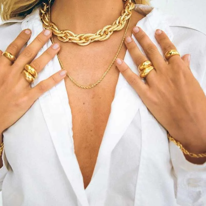 

European And American Retro Ins Cold Wind Street Hip-Hop Trend Stacking Twisted Necklace Bracelet Twist Thick Chain, Silver, gold