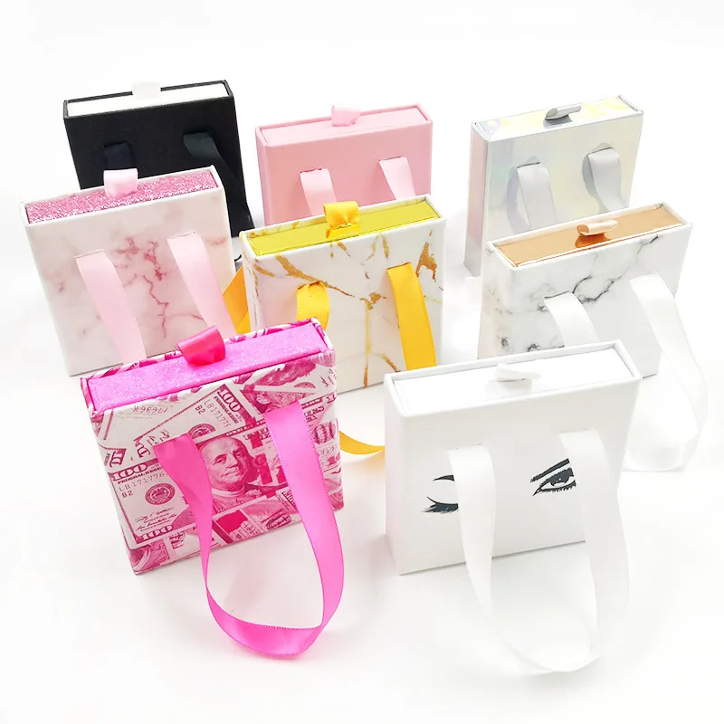 

Black Pink Drawer Square Lash Boxes With Ribbon Custom Pink Luxury Lash Packaging With Ribbons, Yellow, black, pink, red and leopard print