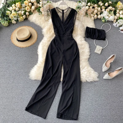 

2020 Summer Women Fashion Lace Wide Leg Long Jumpsuits