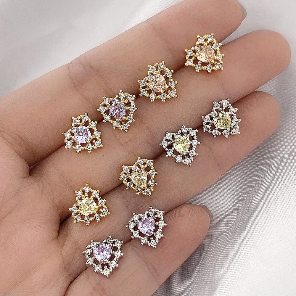 

gemstone gold plated statement fashion customize earring jewelry diamond heart stud earrings