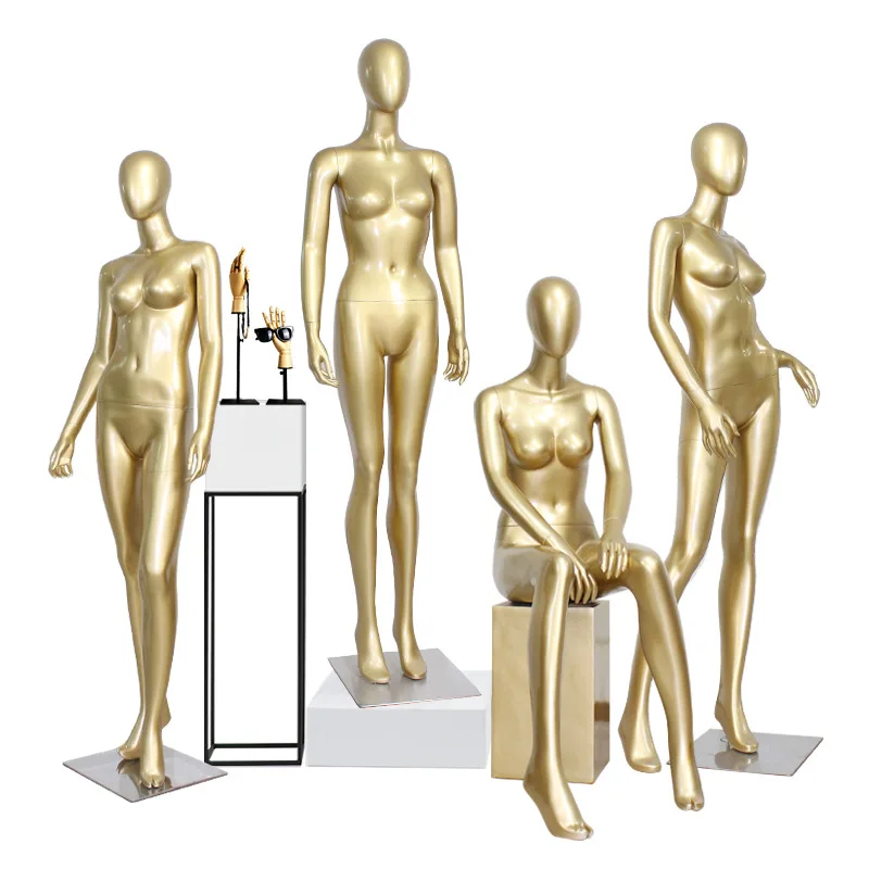 

Full Body Women Metal Base Display Clothing Shop Fiberglass Matt Gold Mannequins Female Model for Ladies