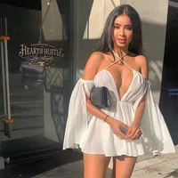 

Star With The Same Paragraph Open Back Open Chest White Dresses For Woman Off Shoulder Dress Clothes