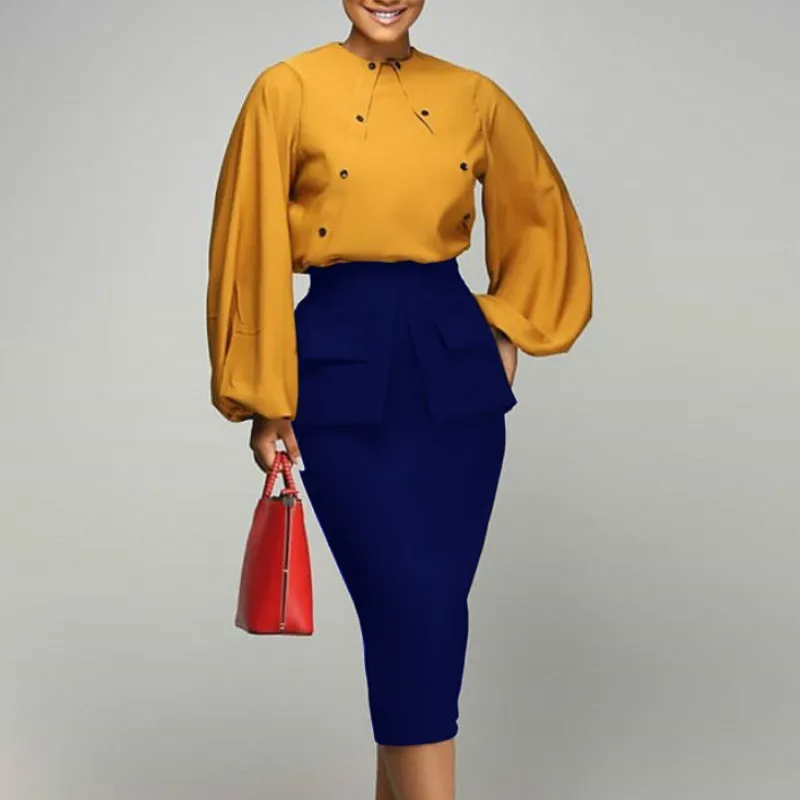

Fall Fashion Elegant Lantern Sleeves Office Two Pieces Sets Women