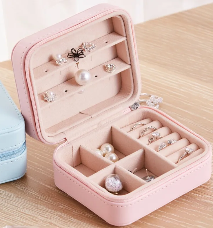 

factory stock hot sales waterproof PU Mini jewelry ring Ear studs storage boxes Jewelry boxs, Blue/white/pink/navy