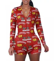

Sexy Womens Christmas Red Bodycon Short Jumpsuit Long Sleeve Adult Onesie Pajamas Butt Flap Slim Romper Sleepwear