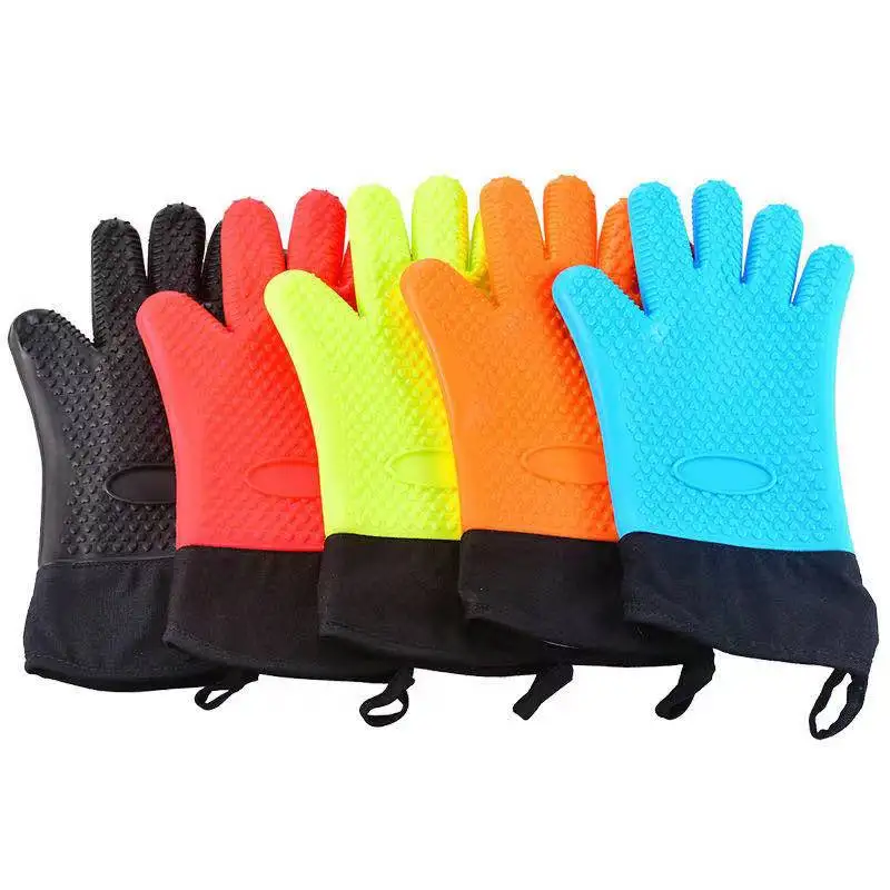 

Silicon Oven Mitts with Cotton, Heat Resistant BBQ Kitchen Grilling Tools, Extra Long Non-Slip Pot Holder for Barbecue Cooking, Red. green. blue. orange.black.grey