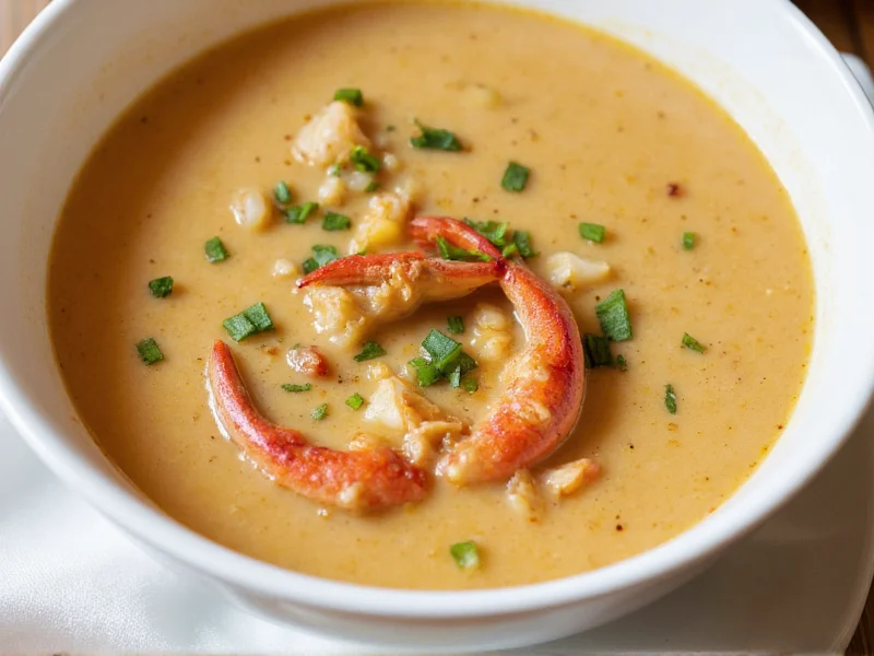 She-Crab-Suppe serviert mit Charleston-typischen Oyster Crackers und frischen Krabben
