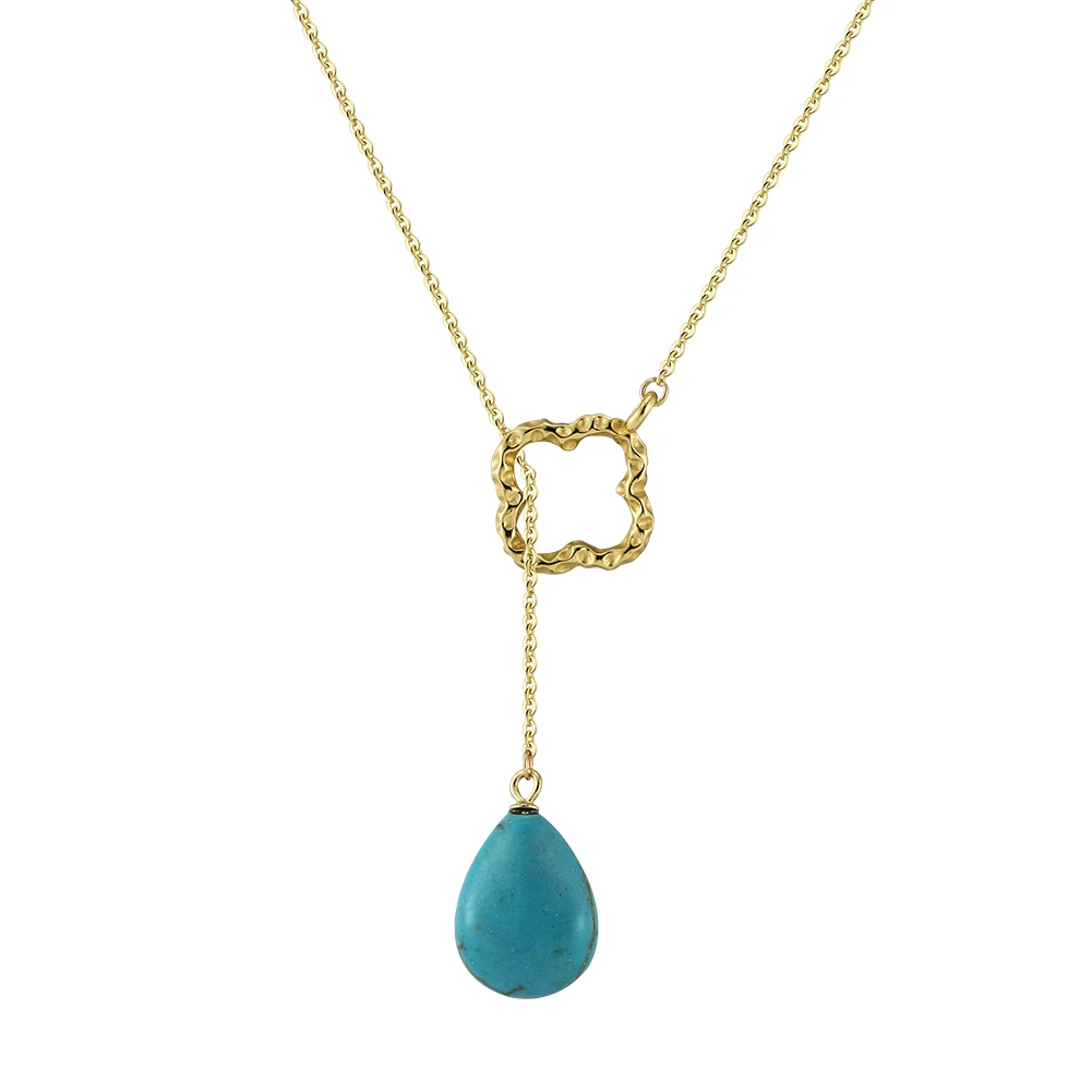 BGMN47 RINNTIN Gold Four Leaf Clover Necklace 925 Sterling Silver Turquoise Pendant Necklace Fine Jewelry for Women