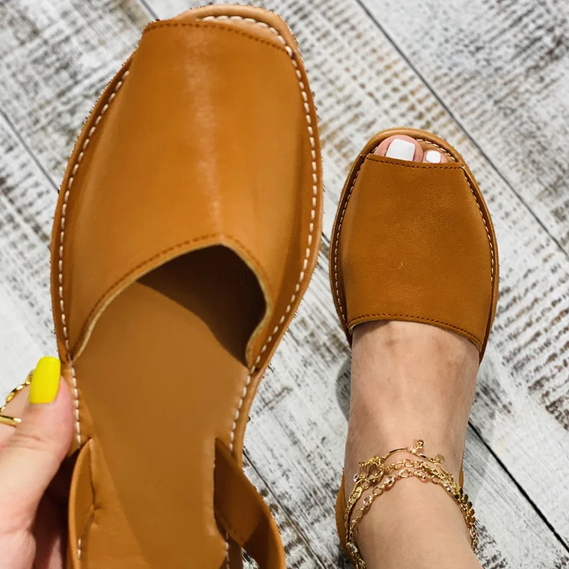 

2021 summer Flat Casual Peep Toe beach flat sandals ladies sandals flat woman ledis shoes sandal