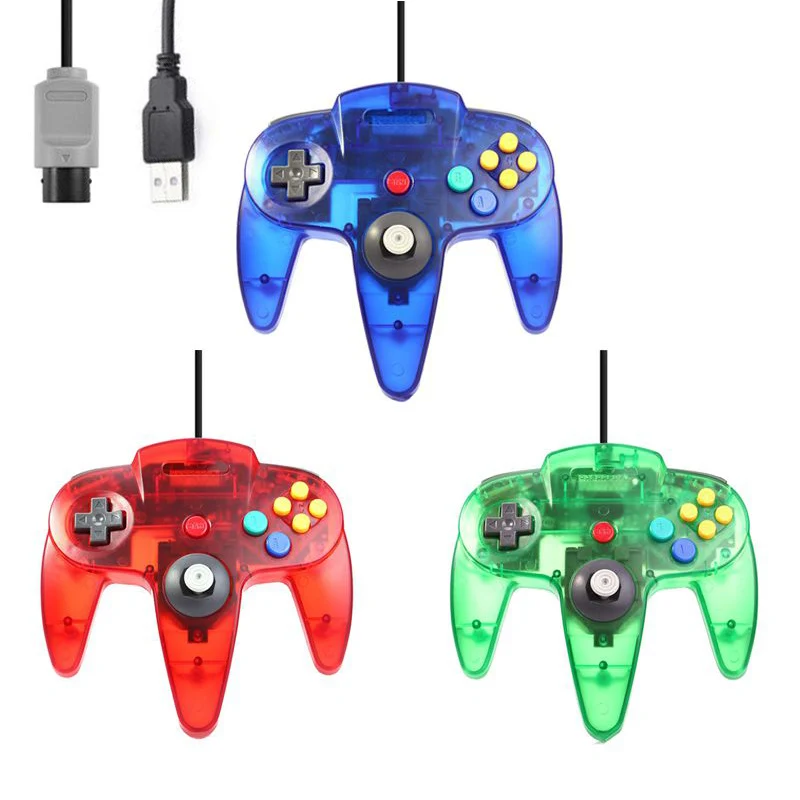 

USB Wired Transparent N64 Gamepad Joystick for Nintend 64 Console Gaming Joystick For Nintend N64 Controller, Black,white,red,blue,green,transparent