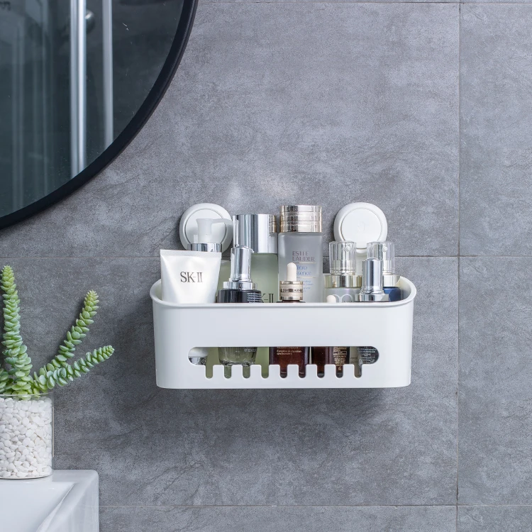 Image of Multifunctional No Drill Bathroom Wall Mounted Vacuum Suction Cup Organizer Basket Hanging Storage Shelf Shower Caddy