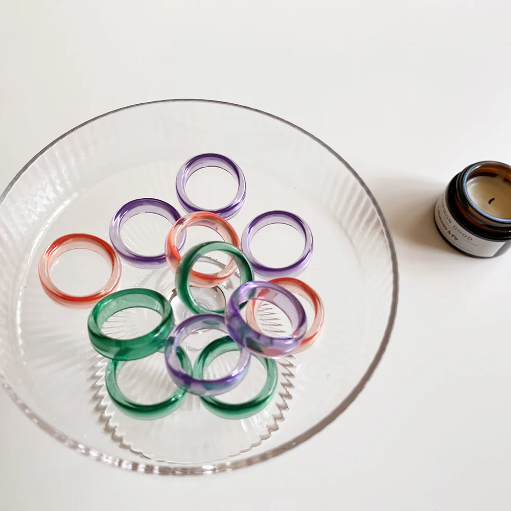 

Ding yi Korean ins wind transparent jelly color resin ring acrylic simple and versatile basic index finger ring women, Colorful