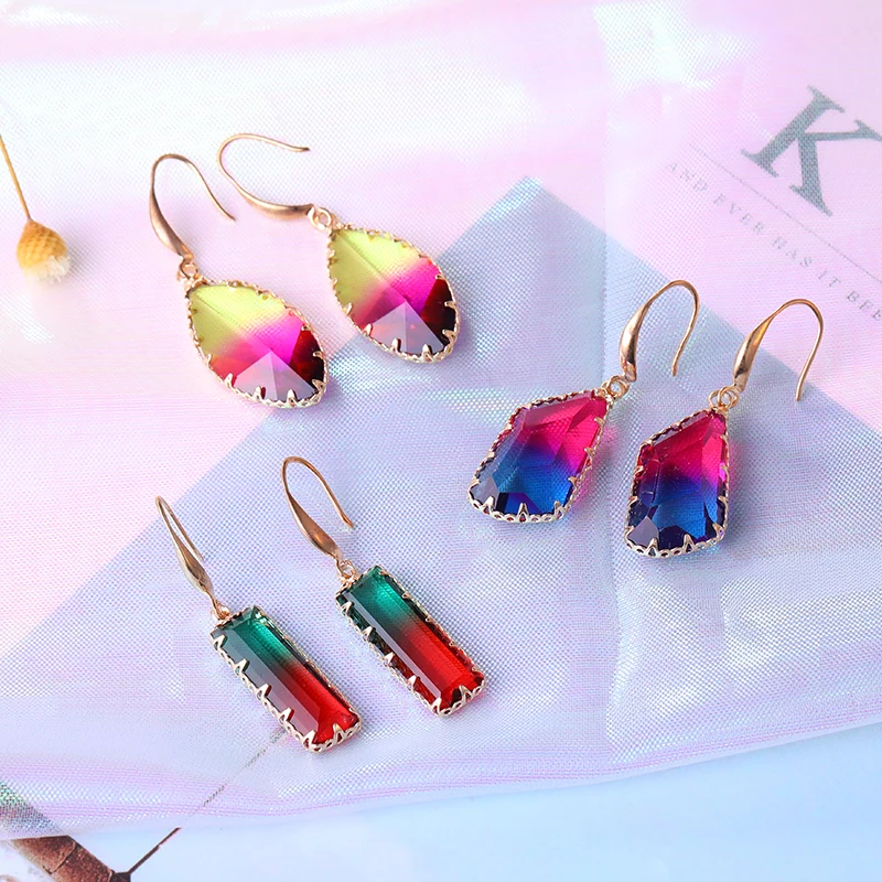 

Fashion handmade glass crystal earrings 2019 girls cute geometric earrings for women party wedding drop earrings jewelry