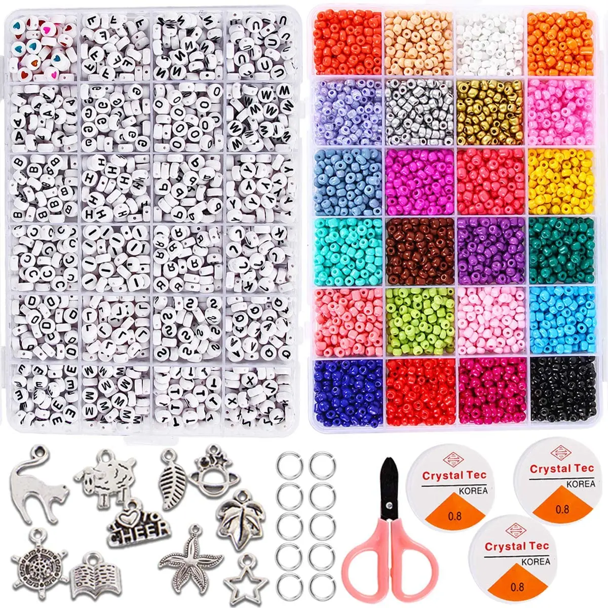 Jewelry Making Kit Beads Craft Kit Set Glass  Seed Letter Alphabet DIY Art and Craft Gift for glass seed beads kit for girl