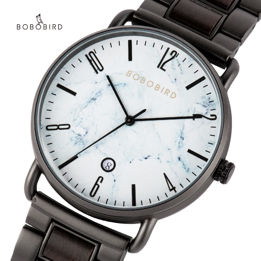 

BOBO BIRD Newest Marble Texture Wood custom Watch Luxury Timepiece Starry Sky Design Wristwatch Clock with Date Display for Men