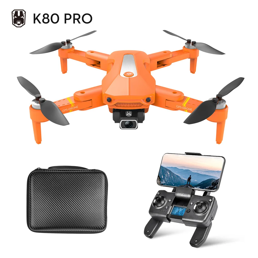 

HOSHI K80 PRO RC GPS Drone 4K Professional Aerial Photographic Foldable Quadcopter With Camera Anti Shake Brushless HD Dual 8K, Black/gray/orange