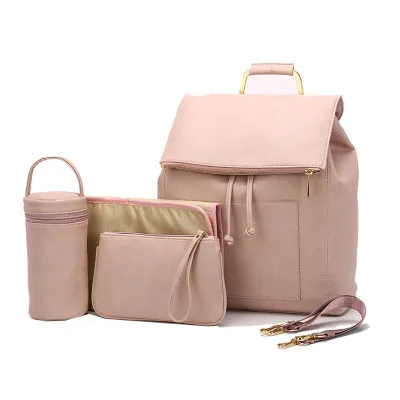 

Waterproof PU outdoor traveling mommy backpack set with insulated and cosmetic bag, Black, brownness, pink