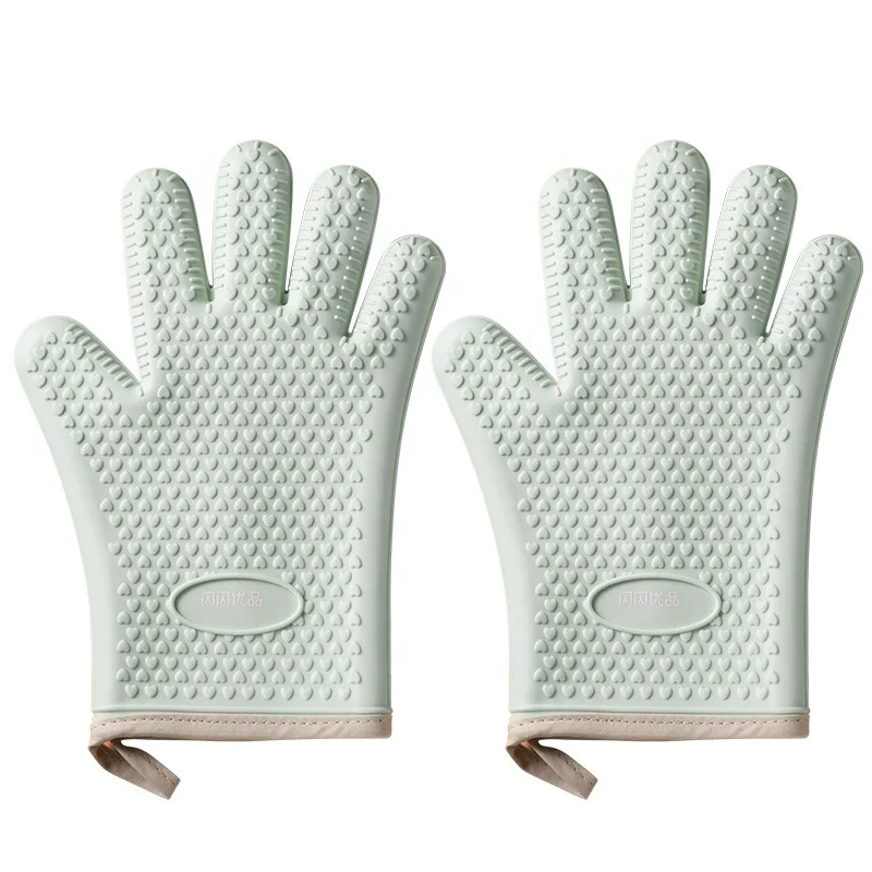 

Heat Resistant Kitchen Cooking Gloves Silicone Oven Mitts with Serving Tongs