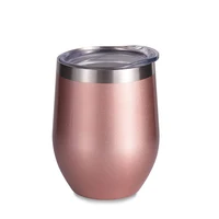 

12oz Double wall rose gold metal mug Insulated wine tumbler vacuum stemless steel wine tumbler