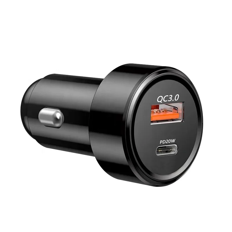 

PD18W QC3.0 Car Charger Type-C Fast Charging Car USB Charger Adapter Cell Phone Car Charger, Black white