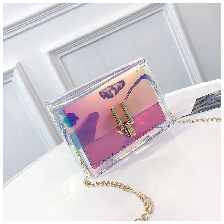 

2020 Pvc Jelly Clear Bags Women Handbags PU Purse Laser Holographic Crossbody Bag Inclined Transparent Shoulder Handbag Bag, As photo