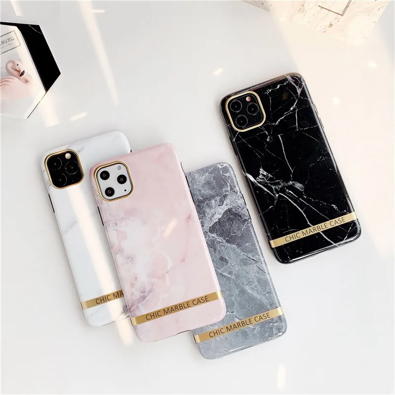 

Chic Silicone Marble phone cases with golden bar for iPhone 12 /Pro/12 Pro max/ mini/11 Pro Max/11/Pro/X/XS/XR/8/7