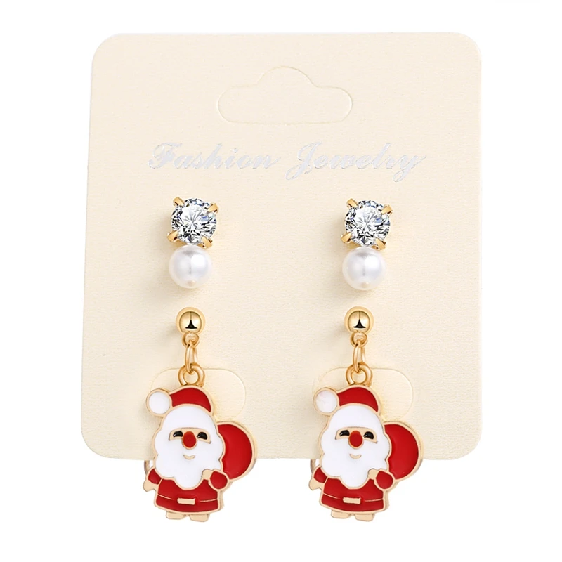 

Fast Ship Christmas Gold Plated Santa Claus Dangle Crystal and Pearl Stud Earrings for Girls Jewelry