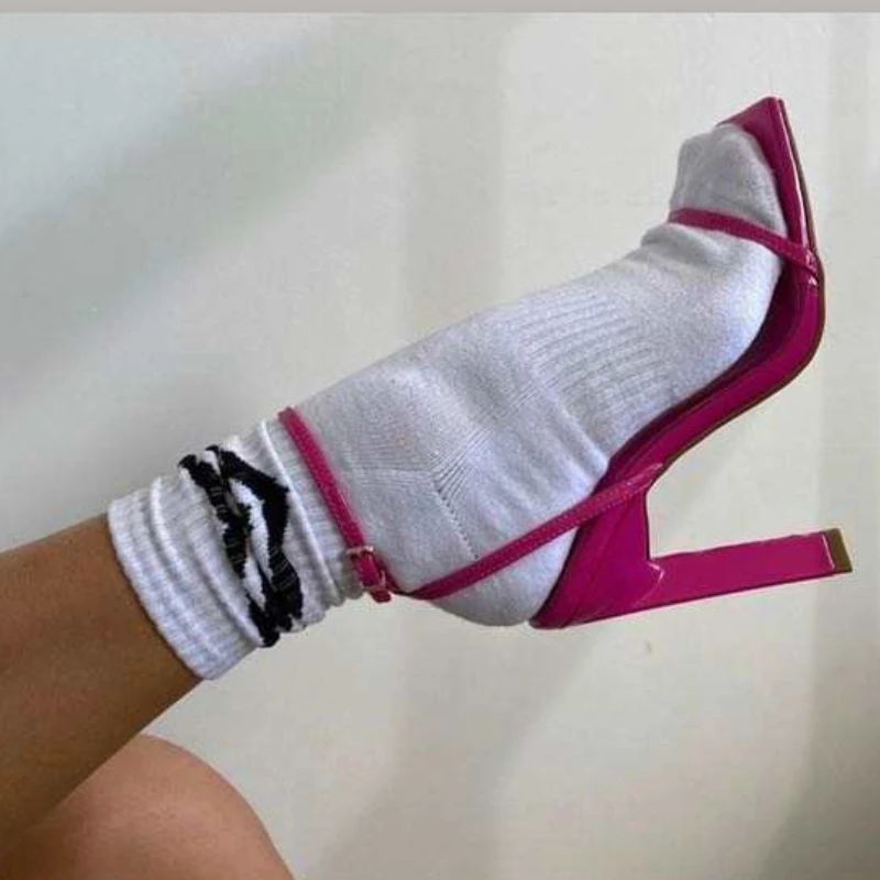 

Hot Pink Talon Pour Femm Lace up Latest Fashion Block 2022 Outdoor High Heels for Ladies, Rosy, orange, black, white, apricot
